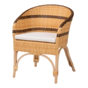 bali & pari Elma Rattan Dining Chair with Cushion - Barrel-Back Accent Chair with Synthetic Woven and Natural Rattan Frame, Boho Coastal Style Seating for Dining or Living Room Baxton Studio restaurant furniture, hotel furniture, commercial furniture, wholesale dining room furniture, wholesale dining chairs, classic dining chairs